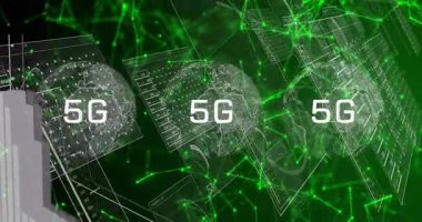 5G teknolojisi dijital ağ üzerinden metin ve devre kartı animasyonu. inovasyon, bağlantı, iletişim, veri, geniş bant, kablosuz