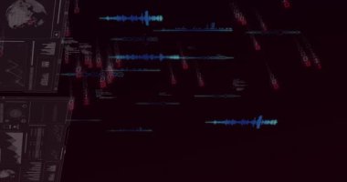 Dijital veri akışları ve karanlık arka planda ikili kod animasyonu. Teknoloji, fütüristik, matris, soyut, siber uzay