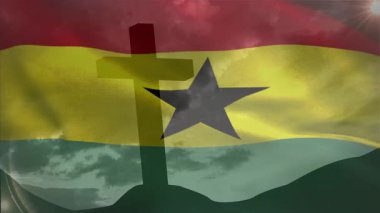 Animasyon arka planında çapraz silueti ve bulutları olan Gana bayrağı sallıyordu. Vatanseverlik, özgürlük, kültür, din, inanç, ulusal
