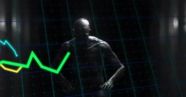 Ringde, finansal grafik animasyonu olan boksör ekonomik mücadeleyi sembolize ediyor. Boks, finans, ekonomi, meydan okuma, rekabet, mücadele