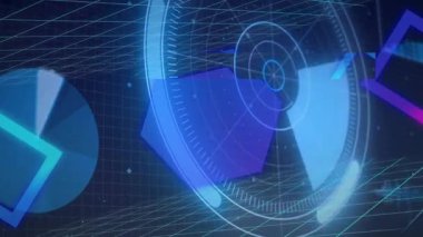 Geometrik şekillerin animasyonu ve gelecekteki arayüzde parlayan ızgara çizgileri. dijital, teknoloji, soyut, siber, ağ, yenilik