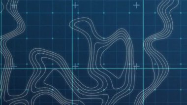 Animasyonda soyut topografik harita tasarımı, sınır çizgileri ve ızgara deseni oluşturuluyor. Geometrik, haritalama, dijital sanat, haritalama, görselleştirme
