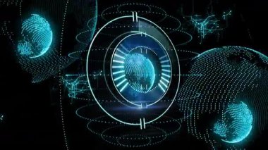 Veri işleme ve ağ bağlantılarına sahip gelecekçi dijital küre animasyonu. Teknoloji, bağlantı, küresel, yenilik, siber, sanal