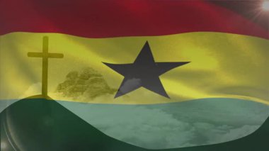İnanç ve gururu simgeleyen çapraz ve bulutlu Gana bayrağının animasyonu. Ulusal, vatanseverlik, maneviyat, sembolik, miras, kültür