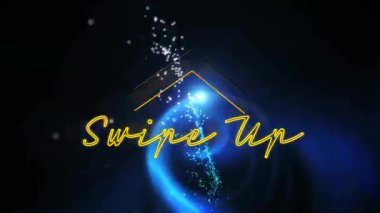 Girdap şeklinde mavi girdap animasyonunun üzerine parlayan oklarla metin gönder. Eyleme çağrı, etkileşimli, dijital, canlı, dinamik, göz alıcı