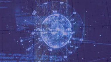 Mavi arka planda veri noktaları ve ikili kodlu dijital kürenin animasyonu. Teknoloji, ağ, fütüristik, siber uzay, sanal, bağlantı