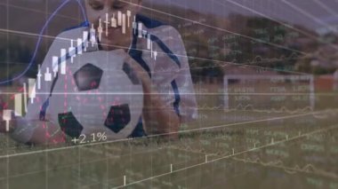 Futbol topu, finansal veri animasyonu ve borsa grafikleri olan bir oyuncu. Finans, spor, atlet, analiz, büyüme, ekonomi