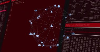 Şifreleme verileri işleniyor, bağlantı ağıyla birlikte dijital kod arkaplanı. Siber güvenlik, teknoloji, online