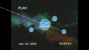 Bulanık arkaplan üzerinde dijital bağlantılar ve veri işleme animasyonu ağı. Teknoloji, bağlantı, iletişim, fütüristik, soyut