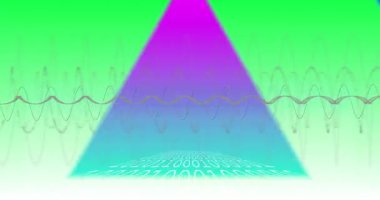 İkili kod ve renkli dalga formları canlı gradyan arkaplan üzerinde canlanıyor. Dijital, teknoloji, soyut, geleceksel, kodlama, programlama