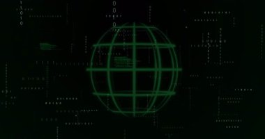İkili kodlu yeşil dijital küre animasyonu ve koyu arkaplanda veri çizgileri. Gelecek, teknoloji, yenilik, ağ, sanal, siber