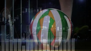 Finansal tabloları analiz etmek, okul ortamında animasyon grafikleri olan futbol topu. Finans, analiz, eğitim, ekonomi, öğrenim