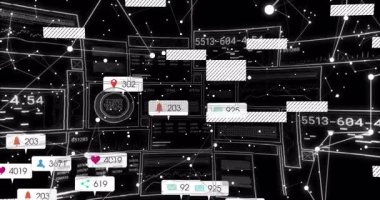 Okuldaki bildirimler ve veri analizleriyle birlikte gelecekteki dijital arayüzün animasyonu. Teknoloji, yenilik, eğitim, bilgi, sanal, zeka