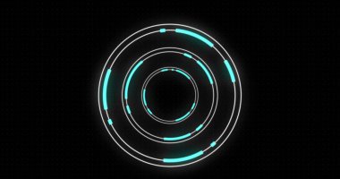 Siyah üzerine yanıp sönen kırmızı ışıklarla dairesel tarama. iletişim teknolojisi dijital arayüz kavramı, dijital olarak oluşturulmuş görüntü.