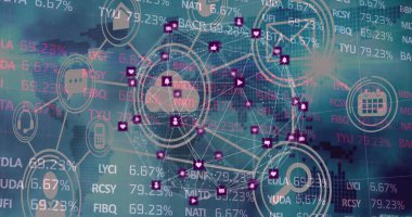 Borsa veri işlemesine karşı hareket eden bağlantı ikonlarının dijital bileşimi. bulut depolama ve iş teknolojisi kavramı