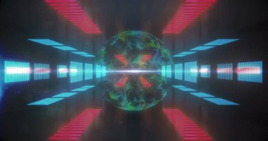 Parlak tüneldeki bağlantı ağlarıyla dijital arayüzün görüntüsü. Küresel teknoloji ve bağlantı ağı konsepti dijital olarak oluşturulmuş görüntü.