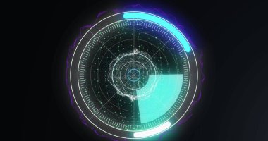 3D şekilli dairesel tarama ve siyah noktalar ağı görüntüsü. iletişim teknolojisi dijital arayüz kavramı, dijital olarak oluşturulmuş görüntü.