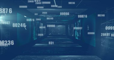 Sayıları değişen arayüzün resmi, istatistik kaydı üzerinde dijital ekranlar. Küresel ağ finans bilimi konsepti dijital olarak oluşturulmuş görüntü.