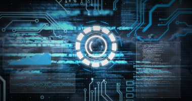 Kapsam taraması, veri işleme ve arkaplandaki bulutların üzerinde değişen numaraların resmi. dijital arayüz küresel bağlantı ve dijital olarak oluşturulan iletişim konsepti.