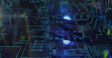 Mavi bir mikroişlemci ile renkli şekiller. dijital arayüz küresel bağlantılar kavramı dijital olarak oluşturulmuş görüntü.