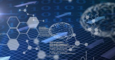 Tıbbi veri ikili kodlama işleme ve kimyasal bileşik yapıların resmi. Küresel bilim teknolojisi kavramı dijital olarak oluşturulmuş görüntü.