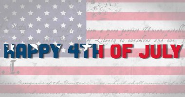 Bağımsızlık Günü 'nü kutlayan 4 Temmuz mesajlı Amerikan bayrağı geçmişi. Vatanseverlik, kutlama, özgürlük, tatil, havai fişekler, ABD