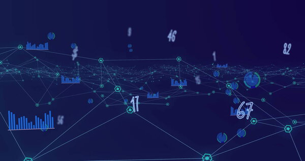Изображение чисел, изменяющих обработку данных в сети соединений. концепция цифрового интерфейса, созданного с помощью цифровых технологий.