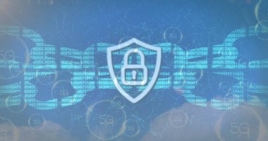 Çevrimiçi güvenlik zinciri ve asma kilidi olan 5G metin resmi. küresel çevrimiçi güvenlik, teknoloji ve dijital arayüz kavramı dijital olarak oluşturulmuş görüntü.