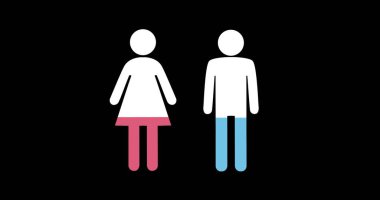 Siyah arka planda erkek ve kadın tuvalet sembolleri, basit ve net tasarım. Tuvalet, işaret, simge, unisex, cinsiyet, halk