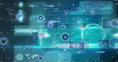 Veri işleme ve tarama alanının görüntüsü. küresel bağlantılar, dijital arayüz ve dijital olarak oluşturulan güvenlik konsepti.