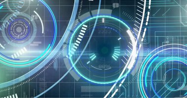 Dijital ekranda tarama ve veri işleme dürbünü görüntüsü. küresel teknoloji ve dijital arayüz kavramı dijital olarak oluşturulmuş görüntü.