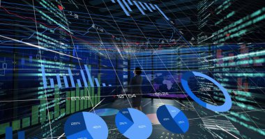 Finansal veri işleme görüntüsü ve beyaz iş kadını sayısının artması. küresel iş, dijital arayüz ve teknoloji konsepti dijital olarak oluşturulmuş görüntü.