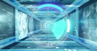 Dijital ekranda tarama ve veri işleme alanının resmi. küresel teknoloji ve dijital arayüz kavramı dijital olarak oluşturulmuş görüntü.