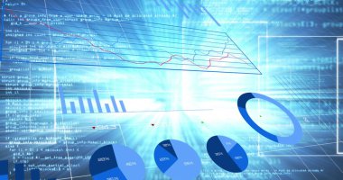 Mavi arkaplanda veri işlemeye karşı istatistiksel veri işleme dijital resmi. küresel finans ve bilgisayar teknolojisi kavramı