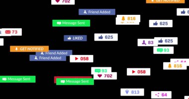 Siyah arkaplan üzerinde imleç bulunan pankartlar üzerinde sosyal medya metni resmi. küresel ağ, sosyal medya, teknoloji ve iletişim konsepti dijital olarak oluşturulmuş görüntü.