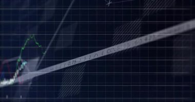 Finansal verileri ve borsa eğilimlerini gösteren dijital grafik animasyonu gösteriyor. Maliye, analitik, yatırım, ticaret, ekonomi, büyüme