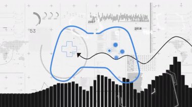 Animasyon kullanarak, oyun denetleyici dijital okul arayüzünde veri tablolarını örtüyor. Oyun, teknoloji, analitik, eğitim, yenilik, etkileşimli