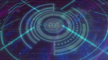 Fütürist dijital arayüz elementleriyle parlayan dairesel desenlerin animasyonu. teknoloji, siber, sanal, modern