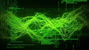 Dijital kodlu yeşil kablo dalgası animasyonu, soyut teknoloji konsepti. Gelecekçi, siber, veri, neon, bağlantı, ağ