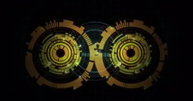 Okul ortamında dairesel desenlerle birlikte gelecekteki dijital arayüzün animasyonu. Teknoloji, yenilik, eğitim, öğrenme