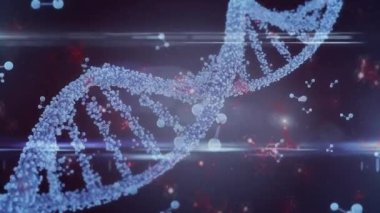 Bilimsel veriler, DNA dizileri ve ikili kodlama animasyonları işleniyor. Teknoloji, bilim, biyoteknoloji, genetik, analiz, dijital