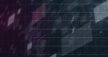 Animasyonda değişen pazar eğilimleri, finansal veri grafikleri ve grafikleri gösteriliyor. Maliye, analitik, ekonomi, yatırım, istatistik, iş