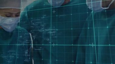 Hastanede, hastayla animasyon holografik arayüzü kullanan bir tıp uzmanı. Sağlık, teknoloji, yenilik, fütüristik, doktor, hasta bakımı