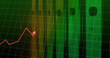 Yeşil şebeke üzerinde dalgalanan kırmızı çizgi grafiğinin animasyonu. Maliye, veri, analitik, istatistik, ekonomi, görselleştirme