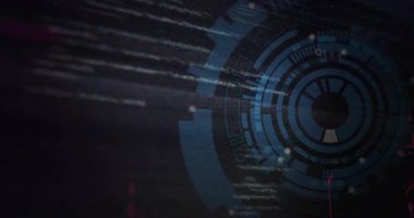 Dairesel desenler ve gelecekteki dijital animasyon arayüzünde parlayan elementler. Teknoloji, sanal, yenilik, bilim kurgu