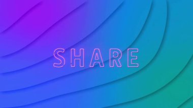 Neon tarzı metin rengarenk dalga deseni üzerinde, canlı animasyon yaratıyor. Dijital, soyut