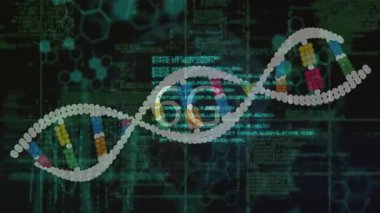 İkili kodlama ile DNA ipliği, animasyonda bilimsel verileri işlemek. Genetik, biyoteknoloji, araştırma, biyoenformatik, DNA sıralama