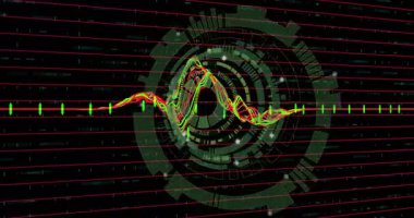 Dijital şebeke üzerinde dalgalanan çizgilerle renkli veri görselleştirmesinin animasyonu. analitik, bilgi, teknoloji, fütüristik, grafik, soyut