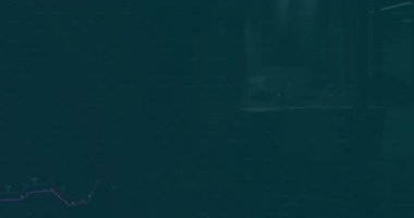 Finansal veri animasyonuyla yapılan iş toplantısı çeşitli takım tartışmalarını kapsıyor. takım çalışması, işbirliği, finans, strateji, teknoloji, analiz