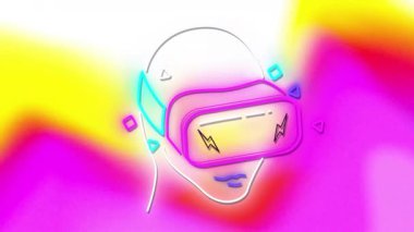 Sanal gerçeklik kulaklığı takan, canlı neon renkli animasyon yapan biri. Fütürist, dijital, sürükleyici, teknoloji, oyun, siber